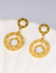 Stainless steel - Earrings gold circles with white zircon