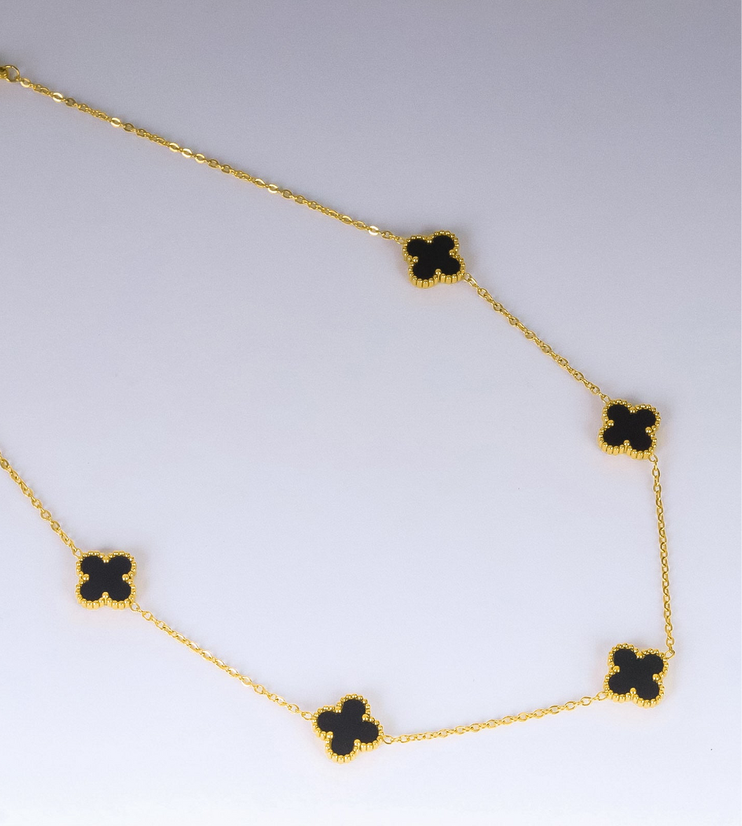 Stainless Steel- 5 flowers color black Necklace