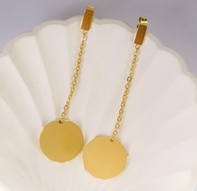 Load image into Gallery viewer, Earrings - Stainless steel long chain gold circle
