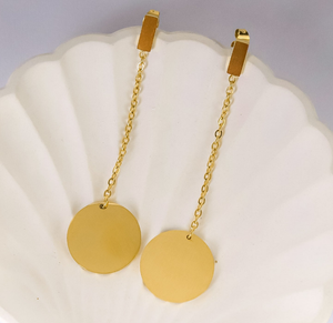 Earrings - Stainless steel long chain gold circle