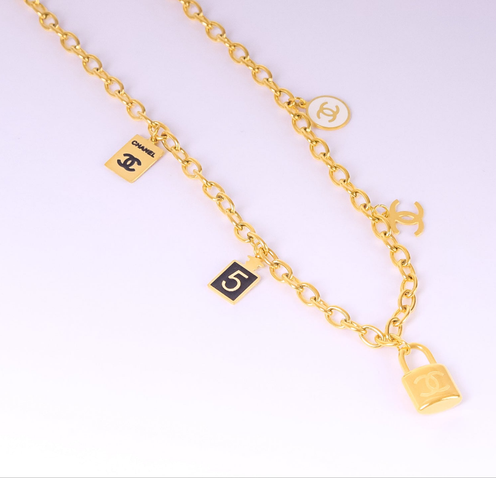 Stainless Steel- gold small pendants Necklace