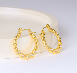 Stainless steel - Earrings gold balls with zircon stones