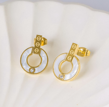 Load image into Gallery viewer, Stainless steel - Earrings gold-white circle
