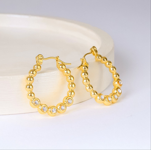 Stainless steel - Earrings gold balls with zircon stones