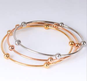 Stainless steel - 3 colored bangles with small balls