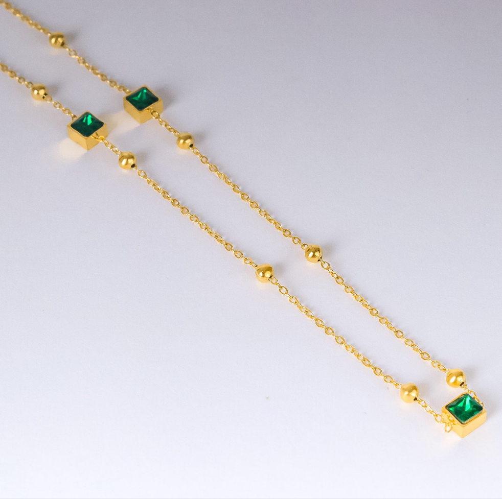 Stainless Steel- Necklace with green zircon stone