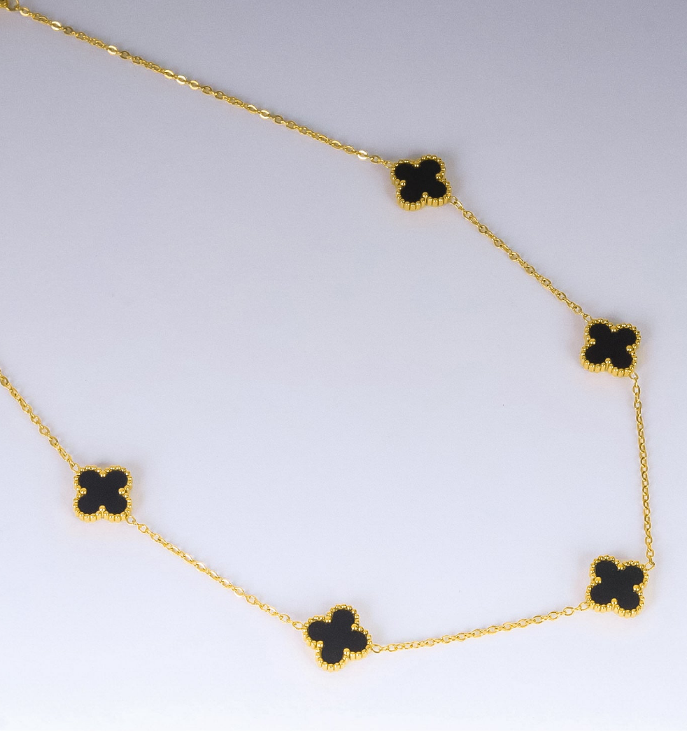 Stainless Steel- 5 flowers color black Necklace