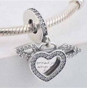 925 sterling silver charm  Heart with wings