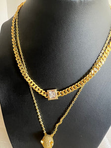 Necklace - Two chains simple tiger zircon stones