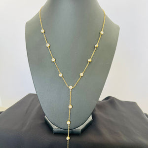 Necklace - stainless steel long chain with stones