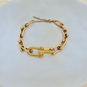 Stainless steel- two chain gold zircon Bracelet