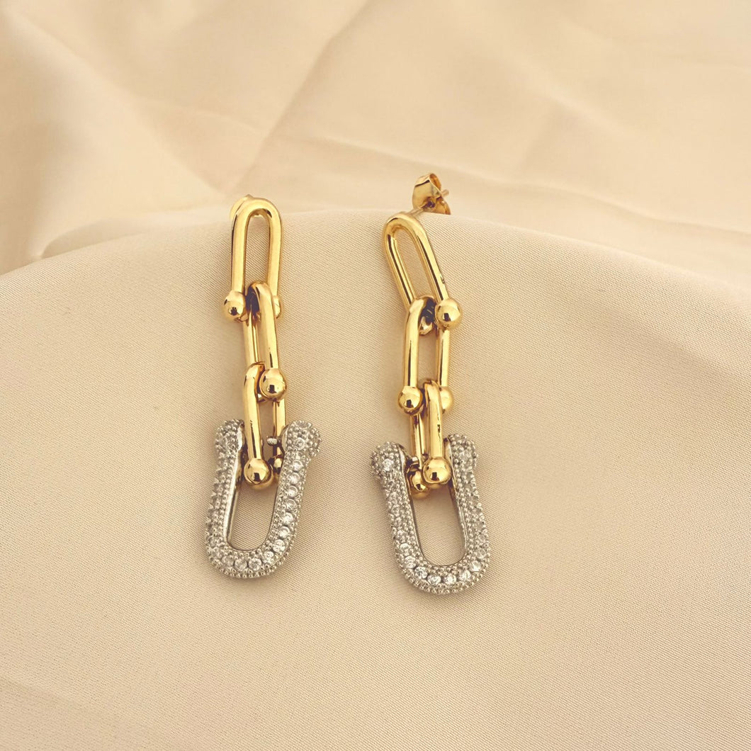 Earrings - Stainless steel one chain silver Zircon