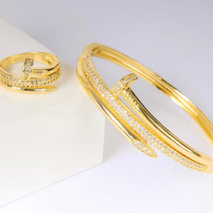 Sets - 2 pieces bracelet and ring gold zircon nail