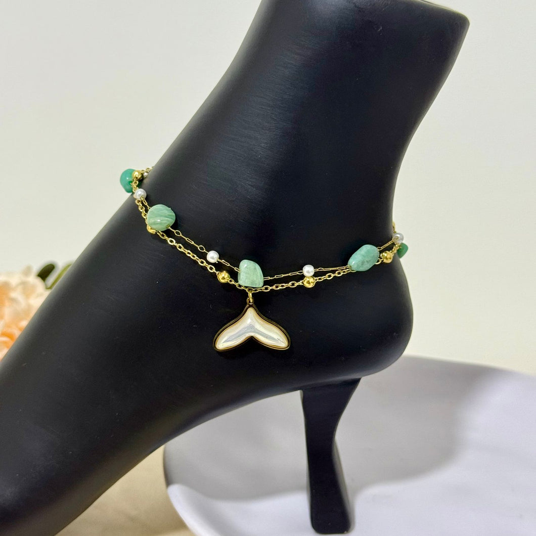 Anklet - stainless steel green stones