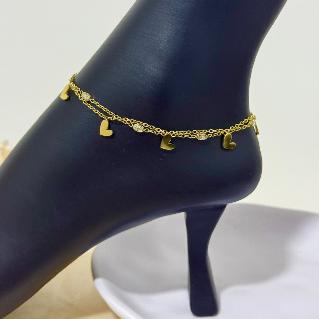 Anklet - stainless steel gold small hearts