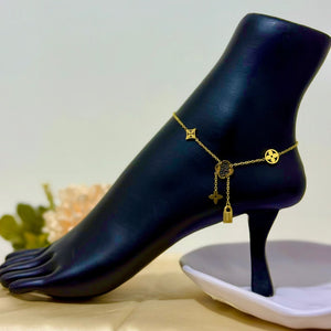 Anklet - stainless steel new trend gold flower