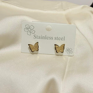 Earrings - Stainless steel gold small butterfly