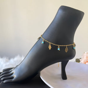 Anklet - blue beads and plam