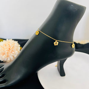 Anklet - stainless steel gold flowers