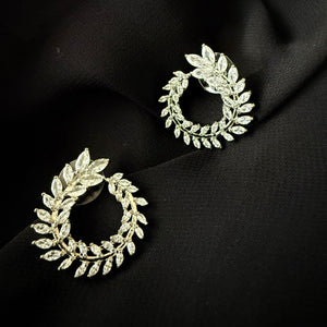 Earring - Simple zircon leaves trendy circle