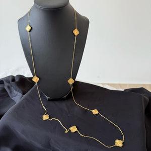 Necklace - Stainless steel long gold clover