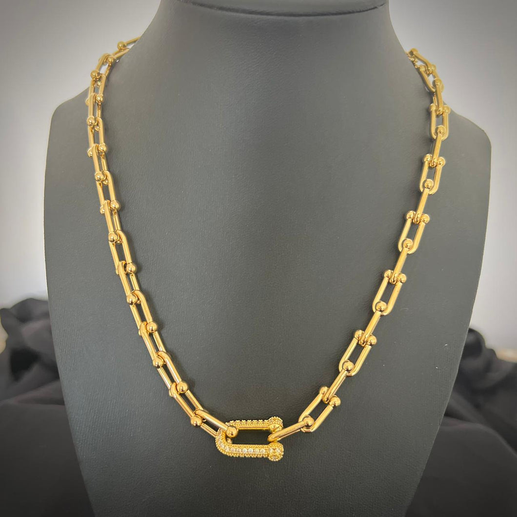 Stainless Steel- chain gold Zircon Necklace