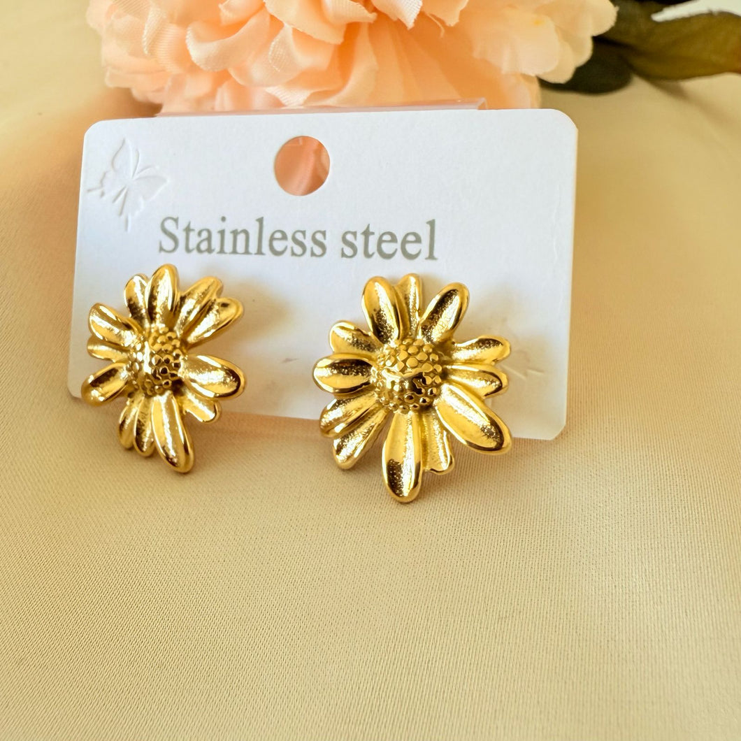 Earrings -  Stainless steel big Gold flower