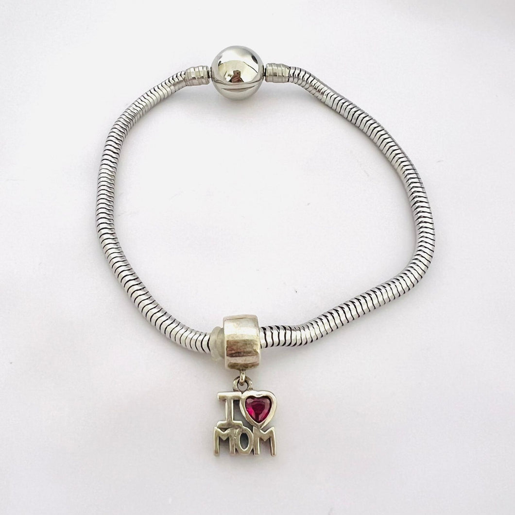 Stainless steel - Bracelet charm 925 silver I love mum