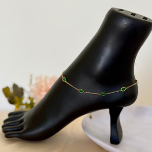 Anklet - stainless steel green stones