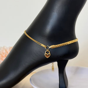 Anklet - stainless steel gold heart lock