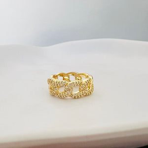 Ring - Gold ring wide zircon chains