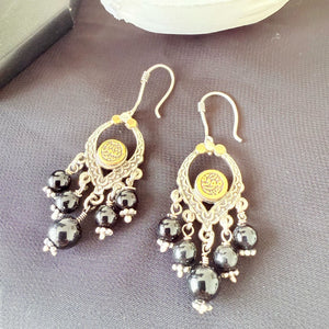 Earrings - 925k Silver black stones