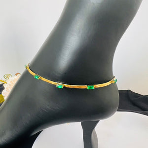 Anklet - stainless steel green stones