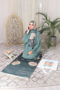 Prayer Set - green-beige flower Abaya