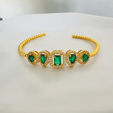 Load image into Gallery viewer, Bracelet - opened_Gold green zircon stones
