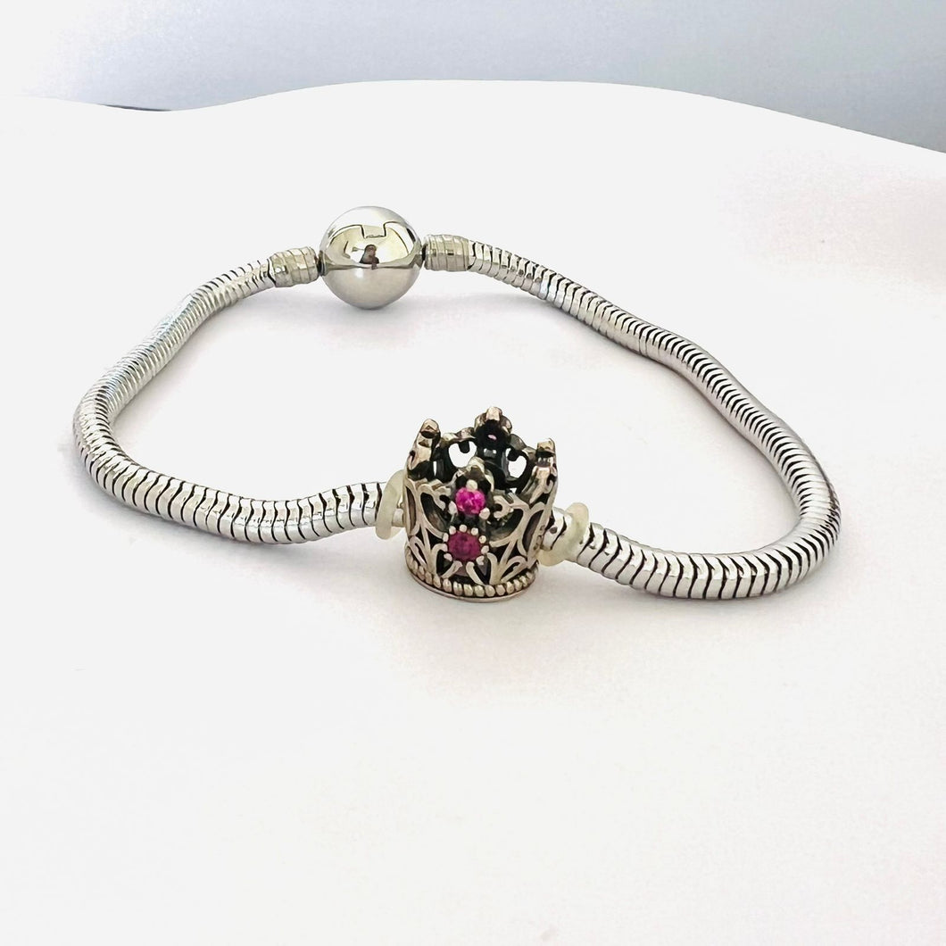 Stainless steel - Bracelet charm 925 silver crown