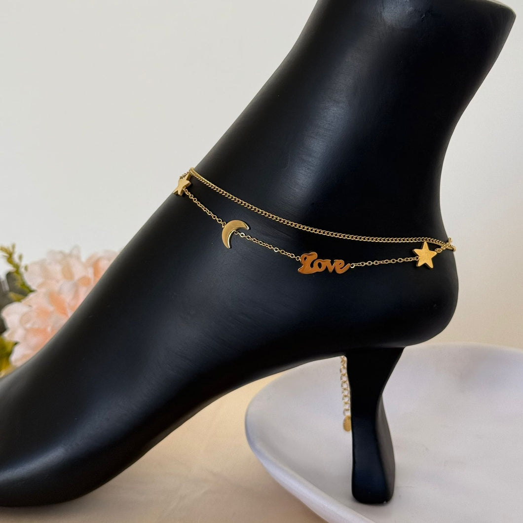 Anklet - stainless steel Gold love