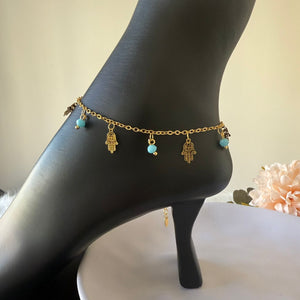 Anklet - blue beads and plam