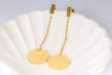 Load image into Gallery viewer, Earrings - Stainless steel long chain gold circle
