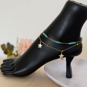 Anklet - stainless steel turquoise beads