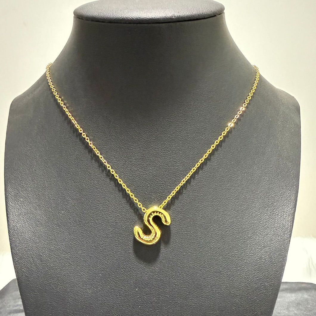 Necklace - Stainless steel gold letter S