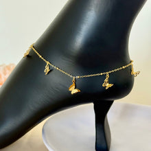 Load image into Gallery viewer, Anklet - stainless steel gold butterflies
