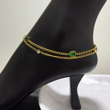 Load image into Gallery viewer, Anklet - stainless steel gold chain green zircon
