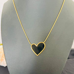 Necklace - stainless steel big black heart