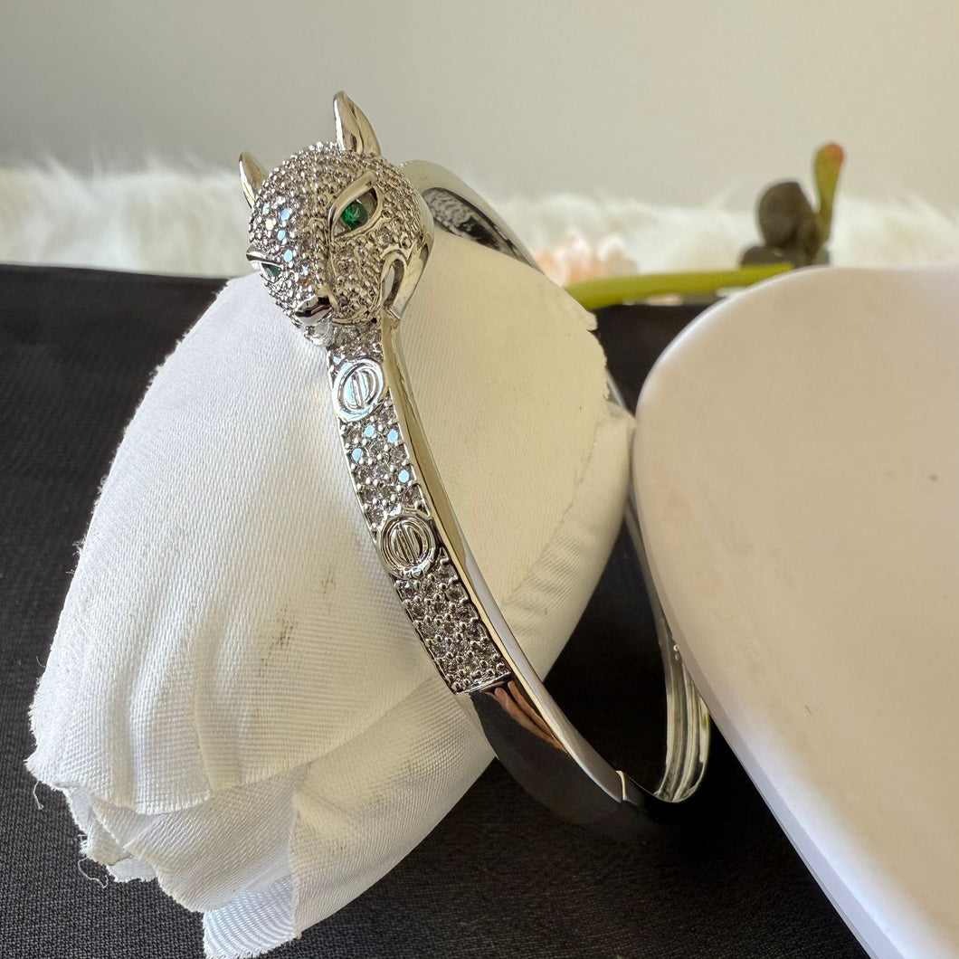 Bracelet - Silver zircon tiger green eye