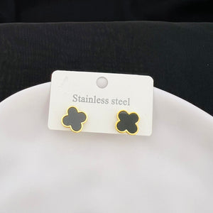 Earrings -  Stainless steel black flower gold