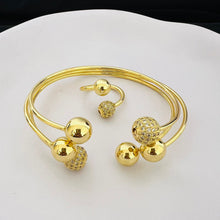 Load image into Gallery viewer, Sets - 2 pieces bracelet and ring free size gold zircon balls
