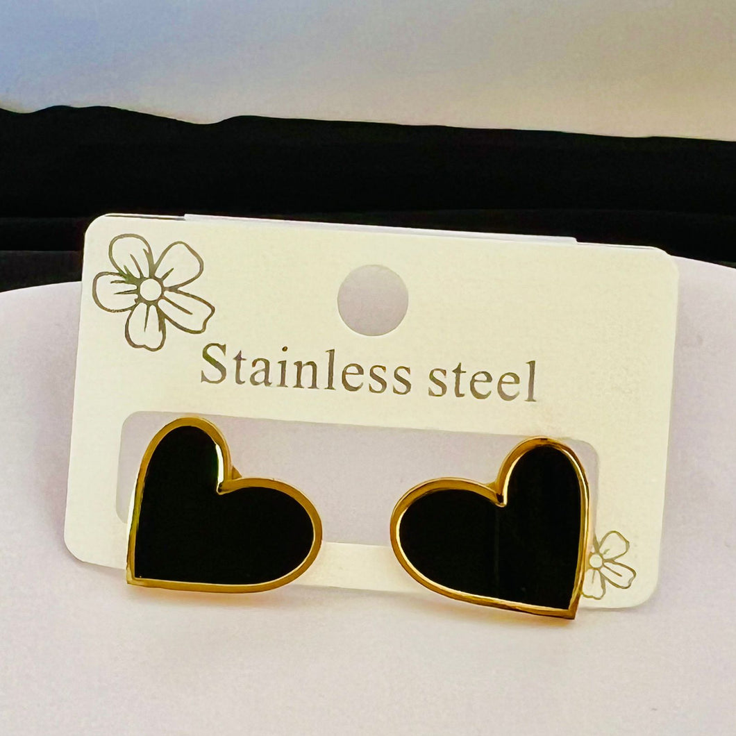 Earrings -  Stainless steel big black heart