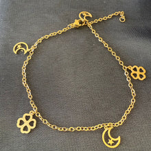 Load image into Gallery viewer, Bracelet - Stainless steel gold crescent and flowers
