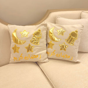 Two pillow case gold Ramadan Crescent and lantern